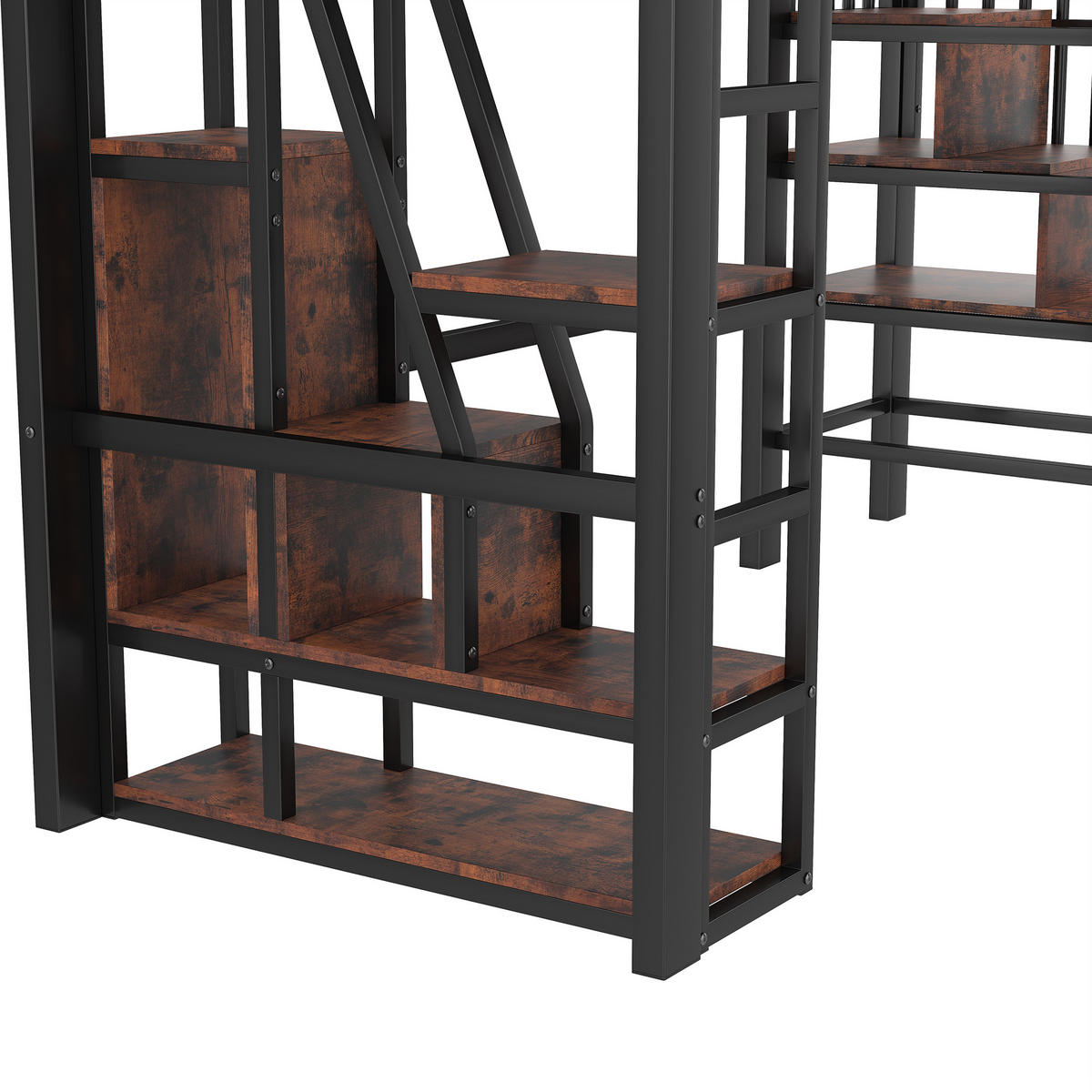 HOCHBETT aus Metall und MDF 90x200 cm in Schwarz mit LED & Stauraum - Schwarz, Metall (90/200cm) - Modfu