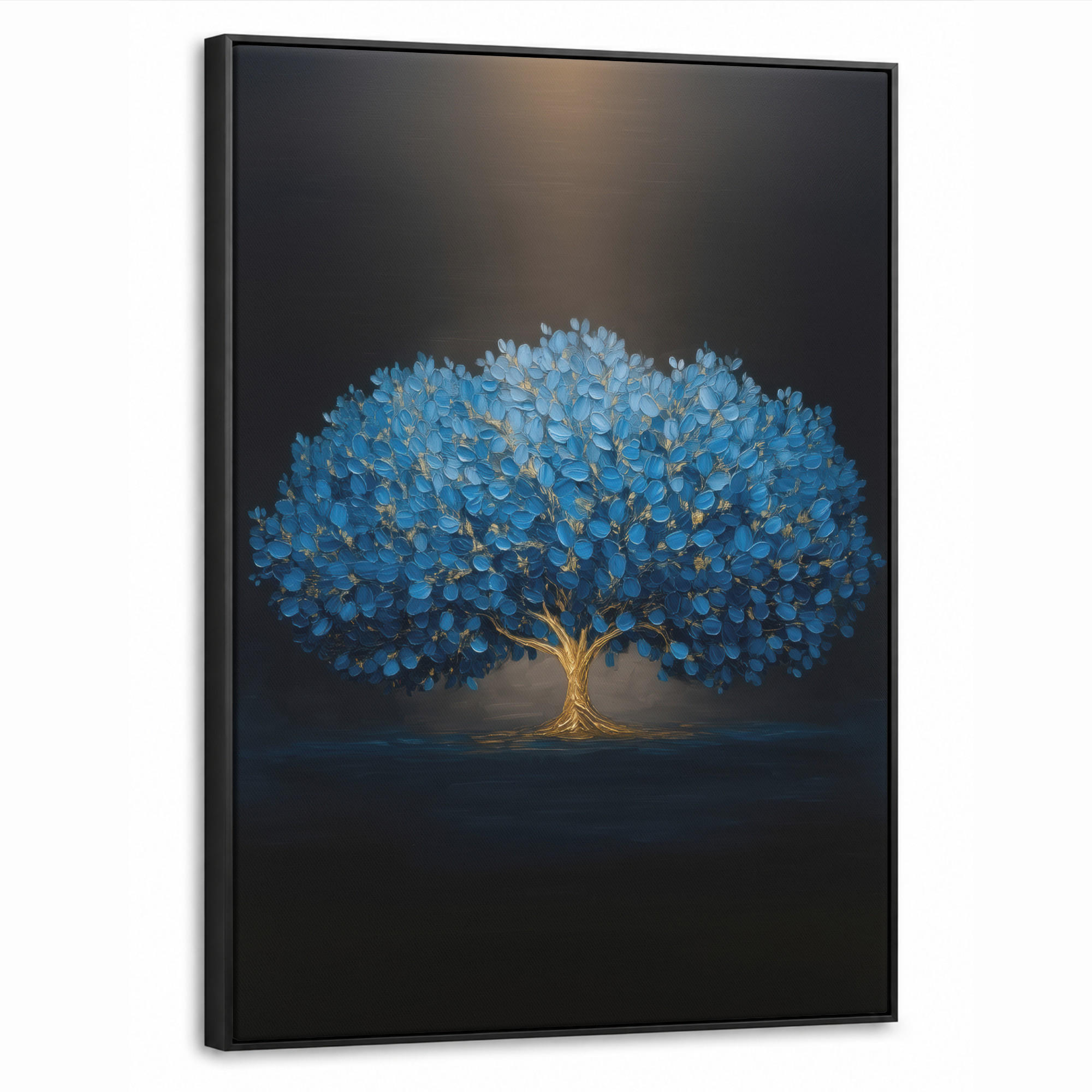 LEINWAND Bilder mit Rahmen - Baum - Blau - Blätter - Pinselstriche - 60x80 - Blau, Textil (60/80cm) - MuchoWow