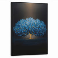 LEINWAND Bilder mit Rahmen - Baum - Blau - Blätter - Pinselstriche - 50x70 - Blau, Textil (50/70cm) - MuchoWow