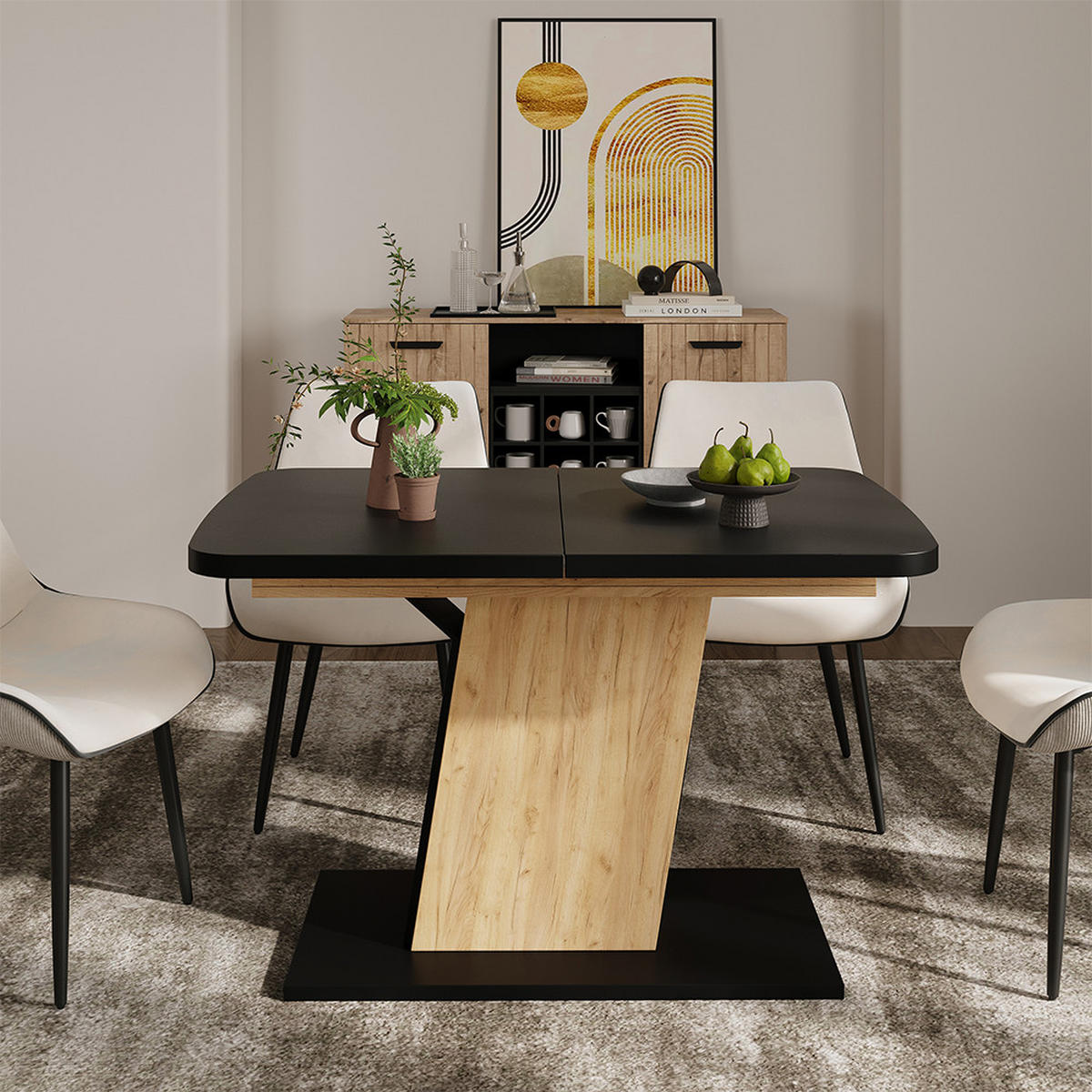 ROZKLÁDACÍ JÍDELNÍ STŮL Fenaro Černý/zlatý dub - medově dubová/černá, kompozitní dřevo (80/120/77.3cm) - Vicco