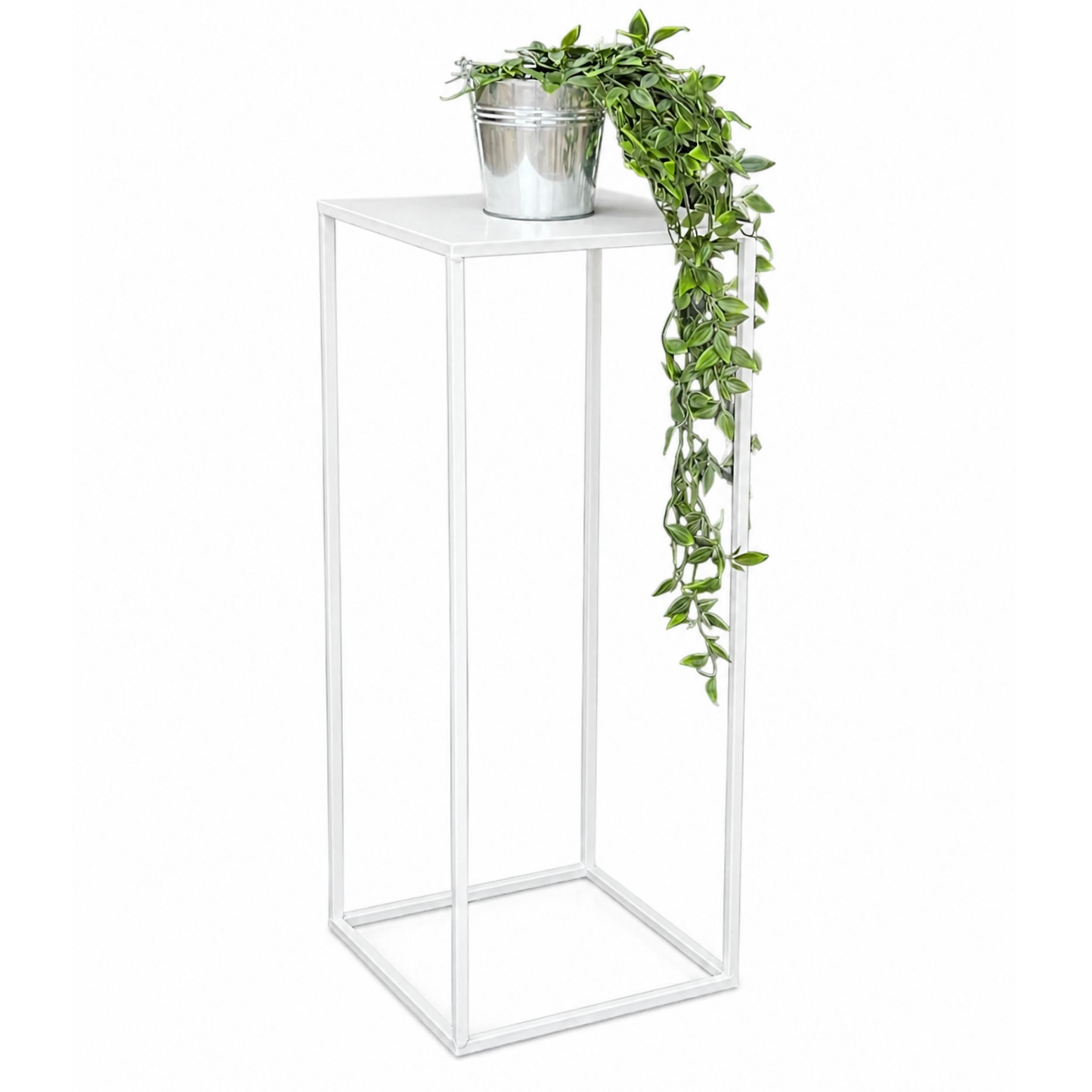 DANDIBO Blumenhocker Metall Weiß Eckig 70 cm Blumenständer Beistelltisch 96482 L Blumensäule Modern Pflanzenständer Pflanzenhocker - Weiß, Metall (28/70/28cm) - DanDiBo