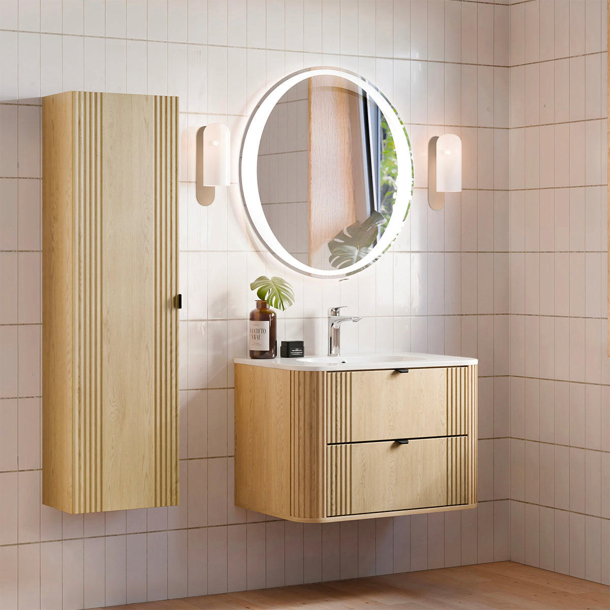 BADMÖBEL 80cm Mila 2er-Set Helle Eiche - Braun, Holzwerkstoff (80/52/46cm) - Petits-meubles