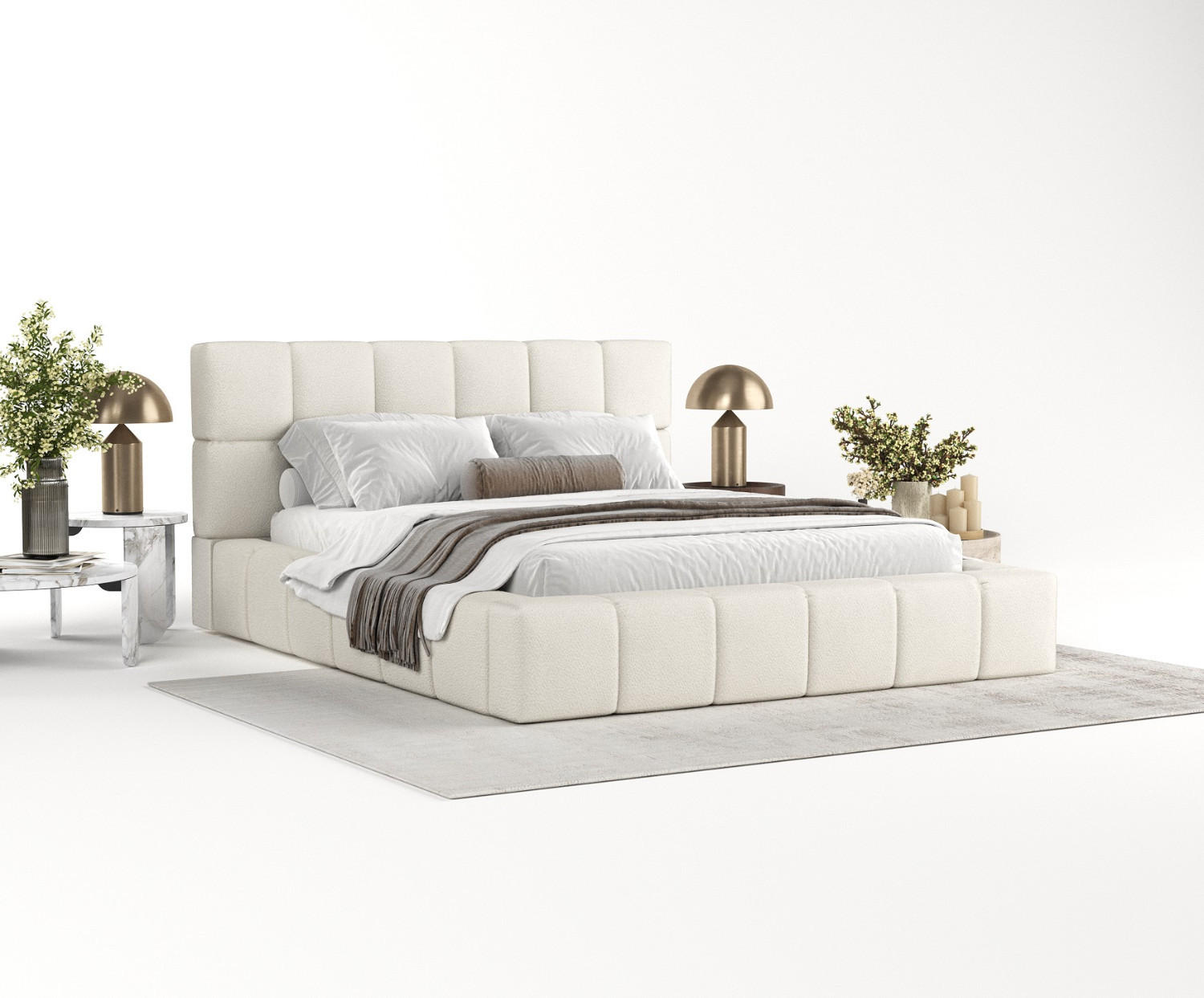 POLSTERBETT Paros mit Stauraum 200/200 cm Weiß im Bubble Stoff - Schwarz/Naturfarben, Holz/Holzwerkstoff (200/200cm) - AltaBeds