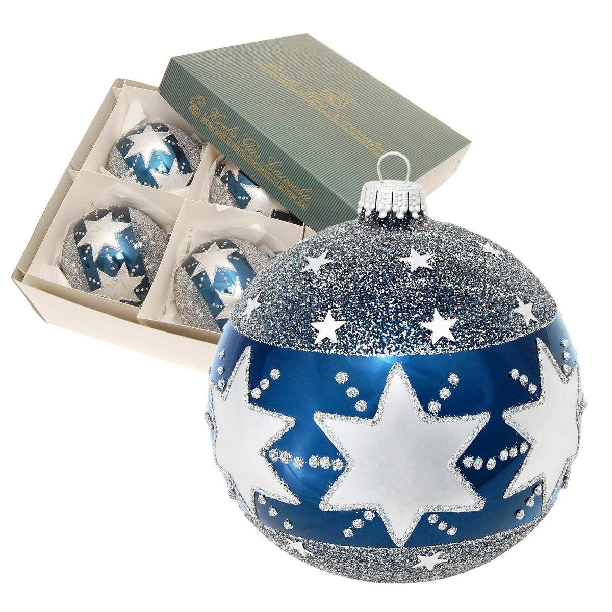 CHRISTBAUMKUGELN Sternenhimmel Blau 10cm (Glas / 4 Stk.) - Blau, Glas (10/10/10cm) - Krebs Glas Lauscha