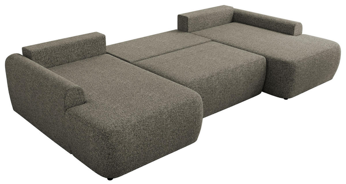 WOHNLANDSCHAFT CUBO U Grau Struktur - Schwarz/Grau, Kunststoff/Textil (370/100/187cm) - MKS