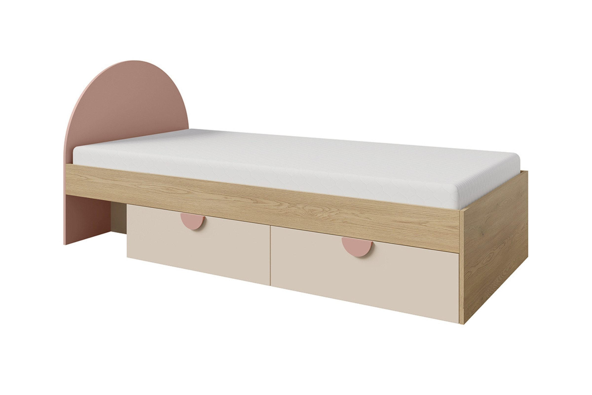JUGENDBETT LEXO 13 90/200 cm in Eiche Cremona/Macadamia/Puderrosa - Eichefarben/Beige, Holzwerkstoff (90/200cm) - Deine Möbel 24