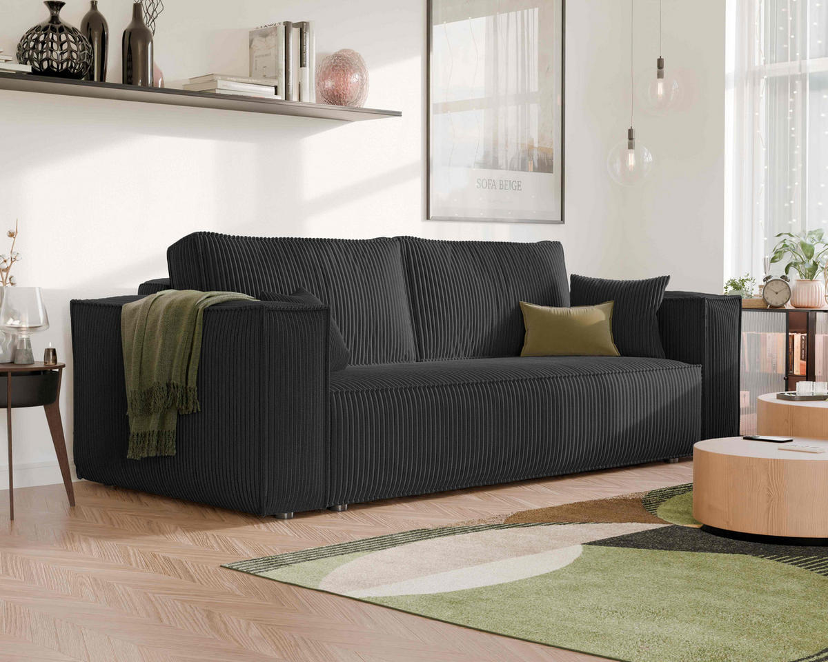 SOFA mit Schlaffunktion und Bettkasten, Schwarz - Schwarz, Holzwerkstoff/Textil (240/84/105cm) - Idohome
