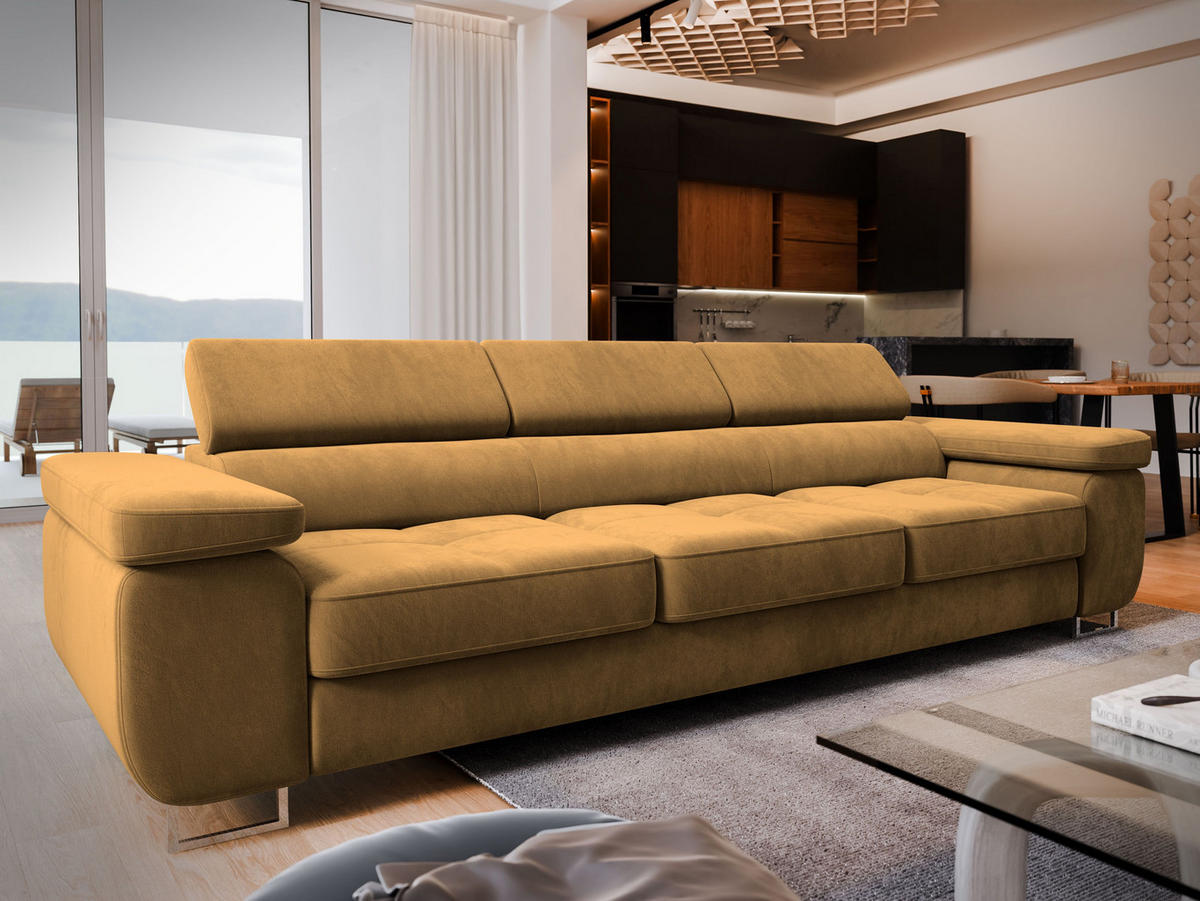 BETTSOFA MOSINE Gelb Velours-Stoff mit Schlaffunktion - Gelb, Textil (281/87/98cm) - MASSENO