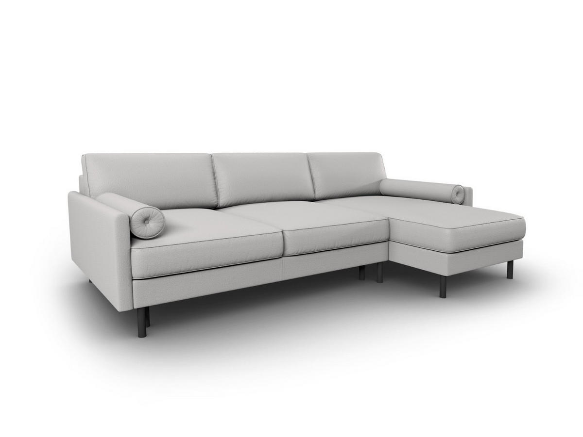 AUSKLAPPBARES-ECKSOFA rechts mit Container Scott aus strukturiertem Stoff hellgrau 5 Sitzplätze - Hellgrau, Textil (142/212cm) - Micadoni