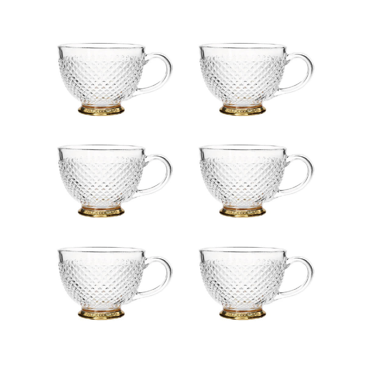 TASSE Barrel mit Goldfuß 0,36 l 6er-Set - Transparent, Glas (0.36L) - Homla