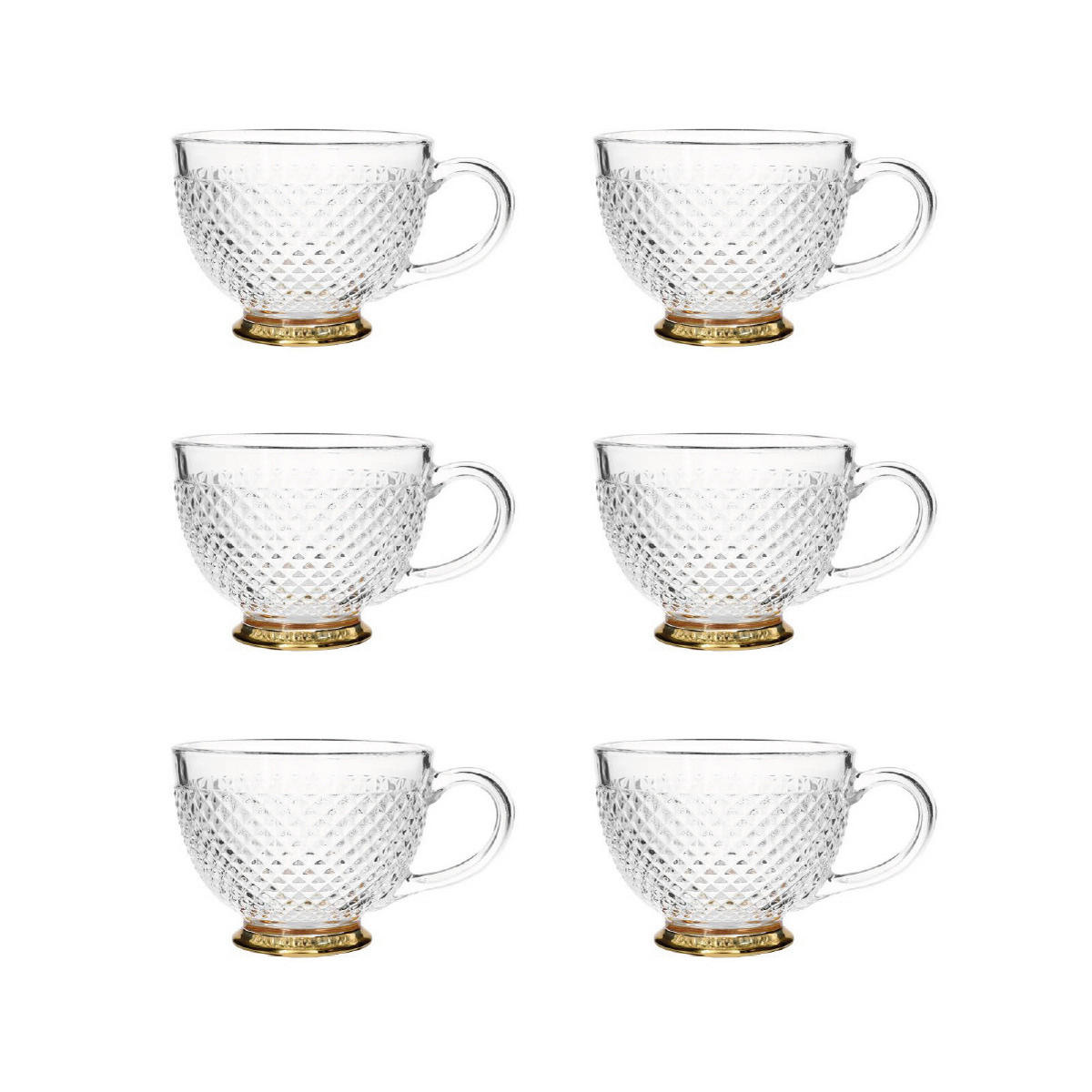 TASSE Barrel mit Goldfuß 0,36 l 6er-Set - Transparent, Glas (0.36L) - Homla
