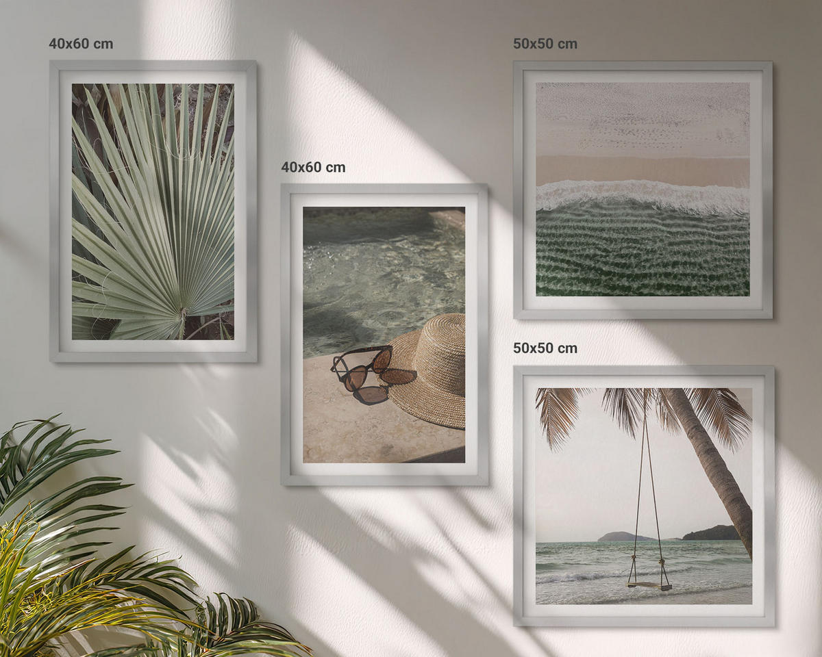 BILDER SET 4er Set - 50x50 cm & 40x60 cm Silberner Rahmen - Strandschaukel-Blätterurlaub - Silberfarben, Kunststoff (50/50cm) - TULUP