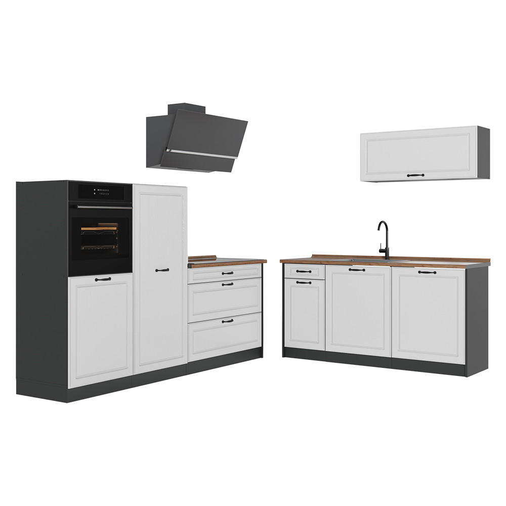 KUCHYNKA R-Line, Biely vidiecky dom/antracitová, 220 cm Goldkraft tammi työtaso - biela/antracitová, kompozitné drevo (220/143/60cm) - Vicco