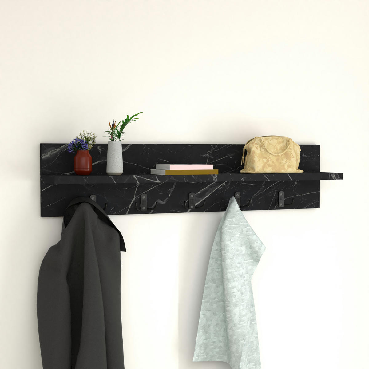 WANDGARDEROBE Hammarö - Schwarz, Holzwerkstoff (80/18/13cm) - [en.casa]