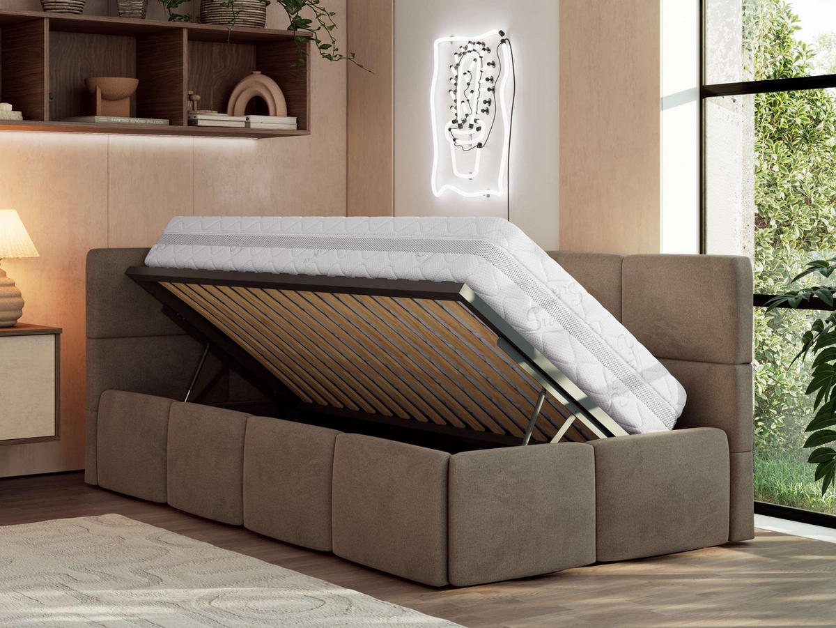 JUGENDBETT ARVO 90/200 - Braun Velvet - ohne Matratze - Links Seite - Braun, Textil (90/200cm) - MKS