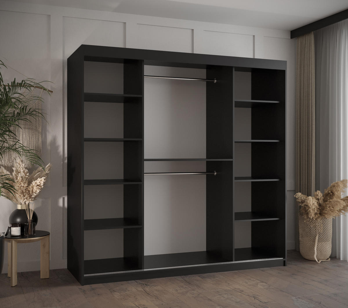 SCHWEBETÜRENSCHRANK 200/180/62 2-türig - Schwarz, Holz/Kunststoff (180/200/62cm) - MÖBEL KRYSPOL