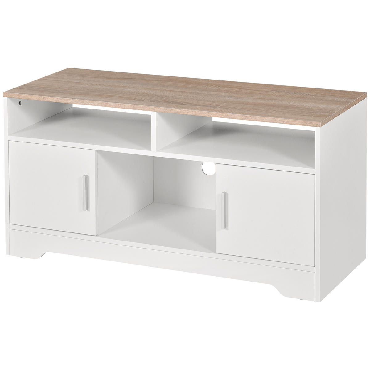 TV-LOWBOARD Weiß/Natur 105/40/52 cm, 2 Türen, Kabeldurchführung - Weiß, Holz (105/52/40cm) - PANGIVO