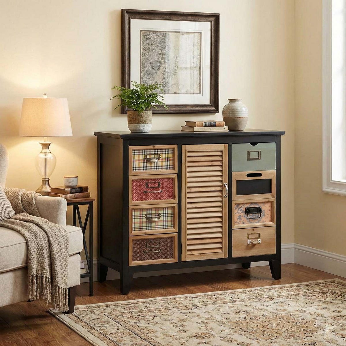 APOTHEKERKOMMODE Schwarz - Schwarz, Holz (91/80/40cm) - MCW