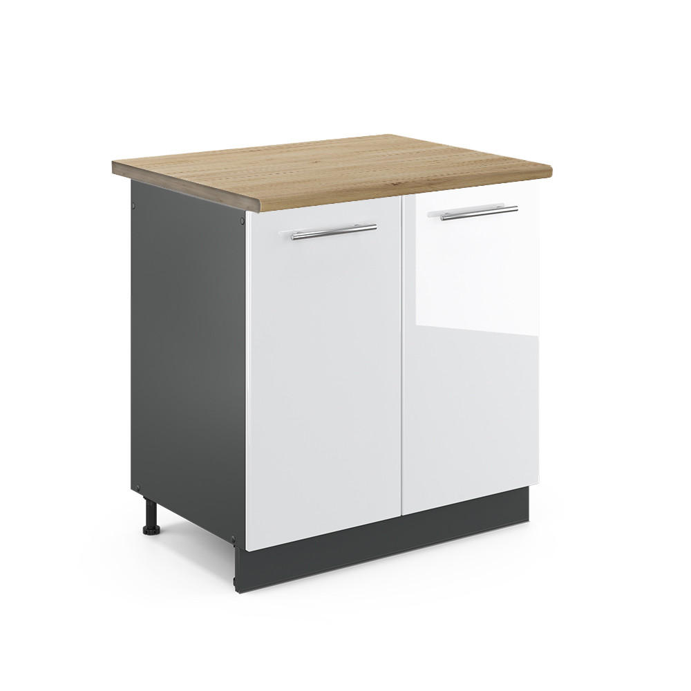 SPÜLENUNTERSCHRANK Fame-Line Weiß Hochglanz 80 cm, AP Eiche - Weiß Hochglanz/Anthrazit, Holzwerkstoff (80/82/60cm) - Vicco