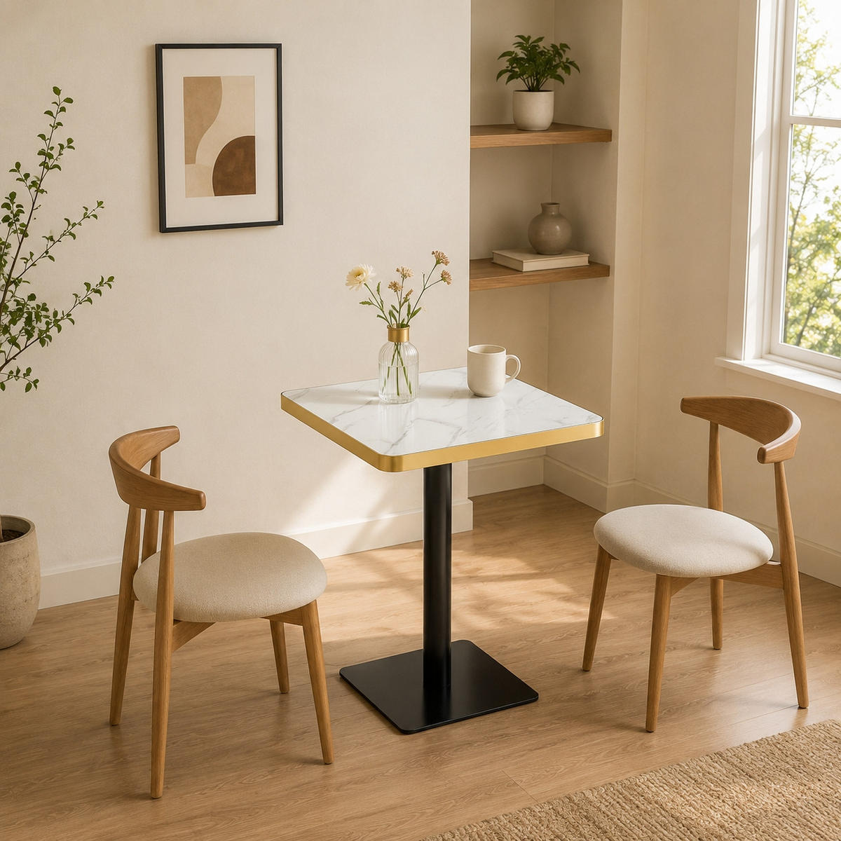 BARTISCH 60/60/74 cm mit Marmor-Optik DE-40031 Weiß - Weiß, Metall (60/60/74cm) - ComfortXL