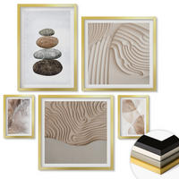 WANDBILDER 5er Set - 50x50 cm & 20x30 cm & 40x60 cm Goldrahmen - Abstrakte bemalte Strukturen - Goldfarben, Kunststoff (40/60cm) - ArtPrintCave