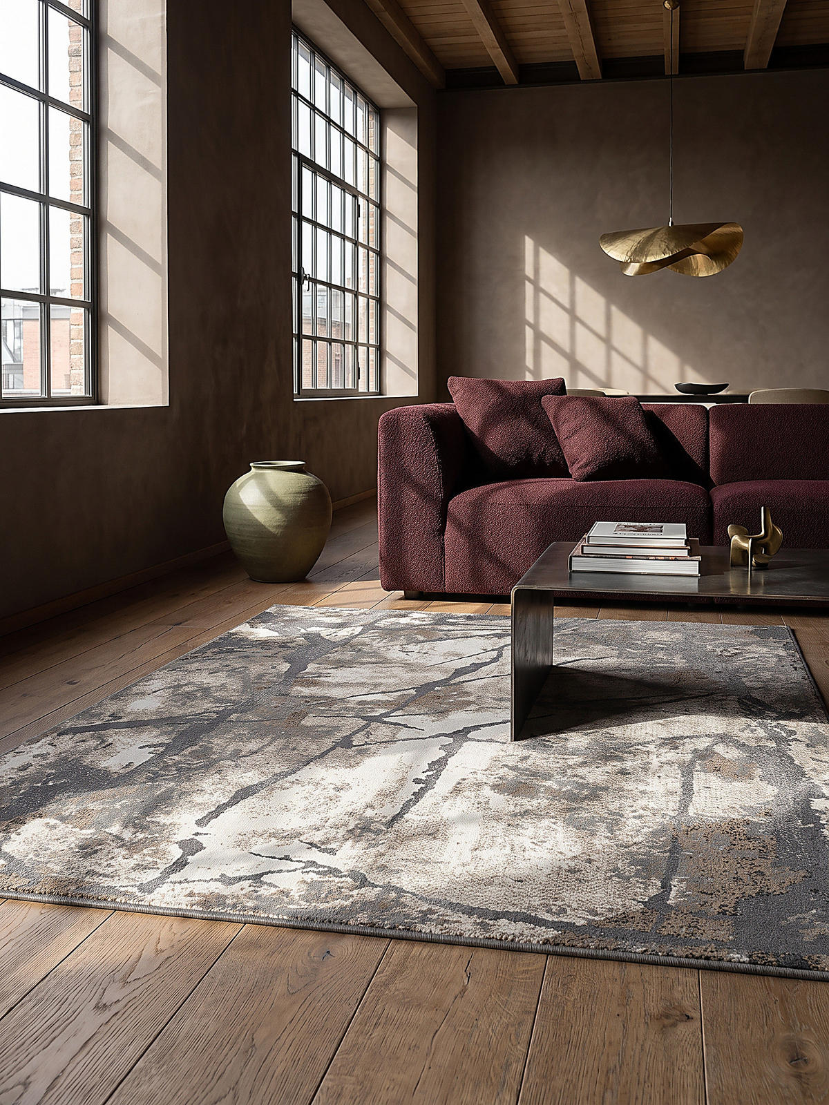 TEPPICH Kurzflor OGLIO Abstrakt Polypropylen-Polyester Natur 160 x 230 cm - Beige, Textil (160/230cm) - KADIMA DESIGN