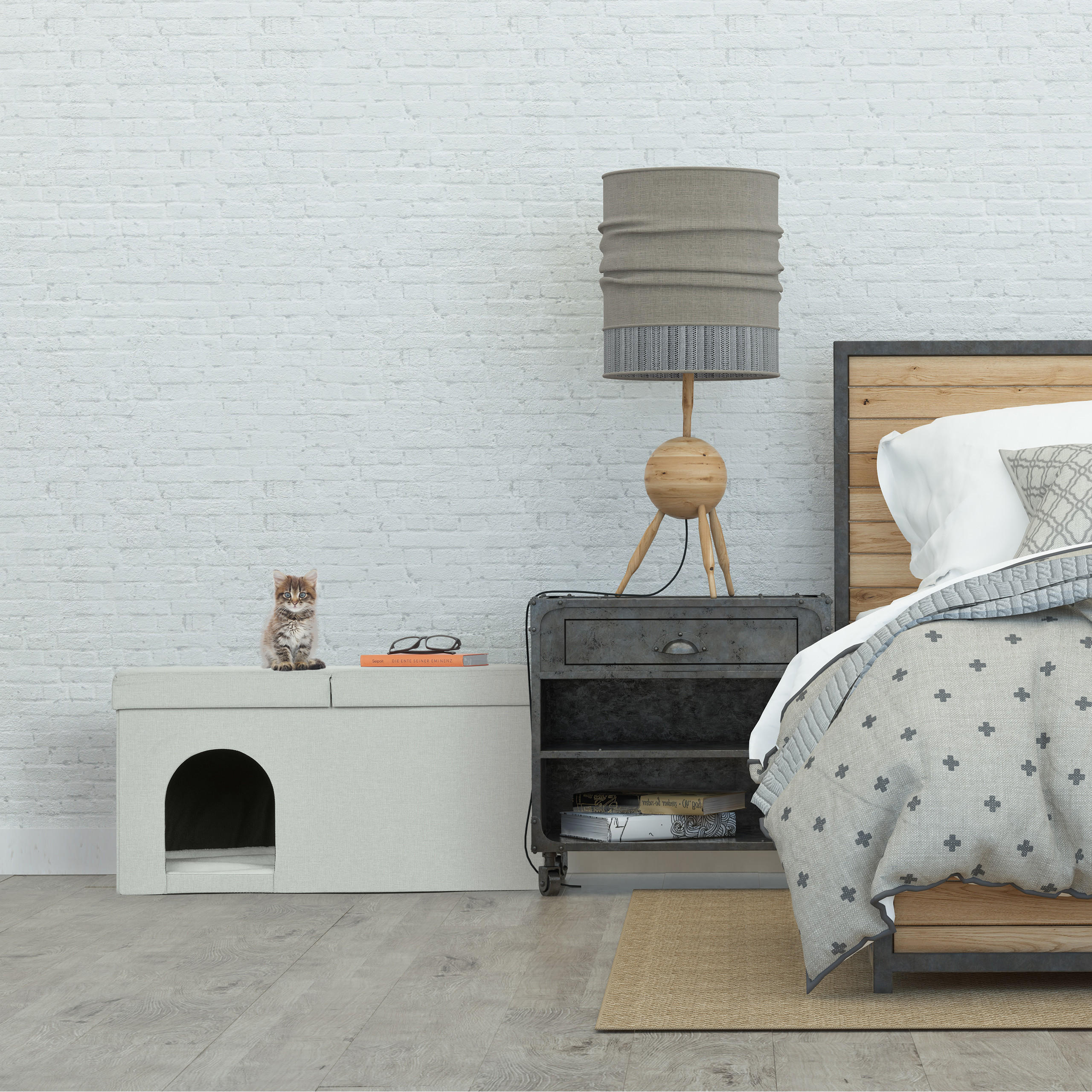 KATZENHÖHLE - Beige, Holzwerkstoff/Textil (74.5/38.5/37cm) - Relaxdays