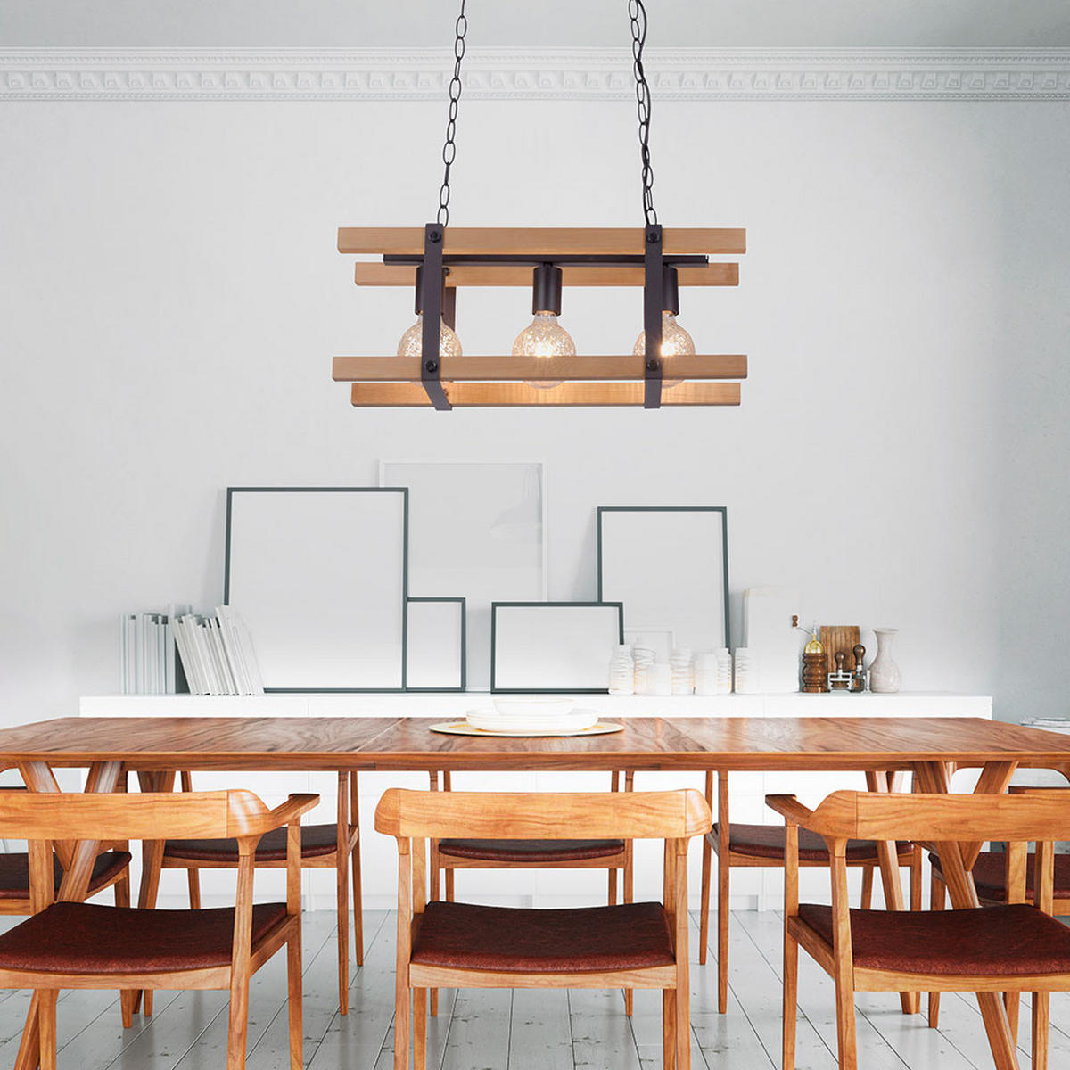 3-FLAMMIGE PENDLEUCHTE Metall Braun - Braun, Holz (58/23.5/120cm)