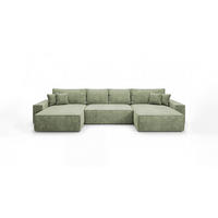 ECKSOFA CALIFORNIA U-Form hellgrün Cord POSO 47 - Schlaffunktion, Bettkasten - Hellgrün, Textil (385/185cm) - Cornero