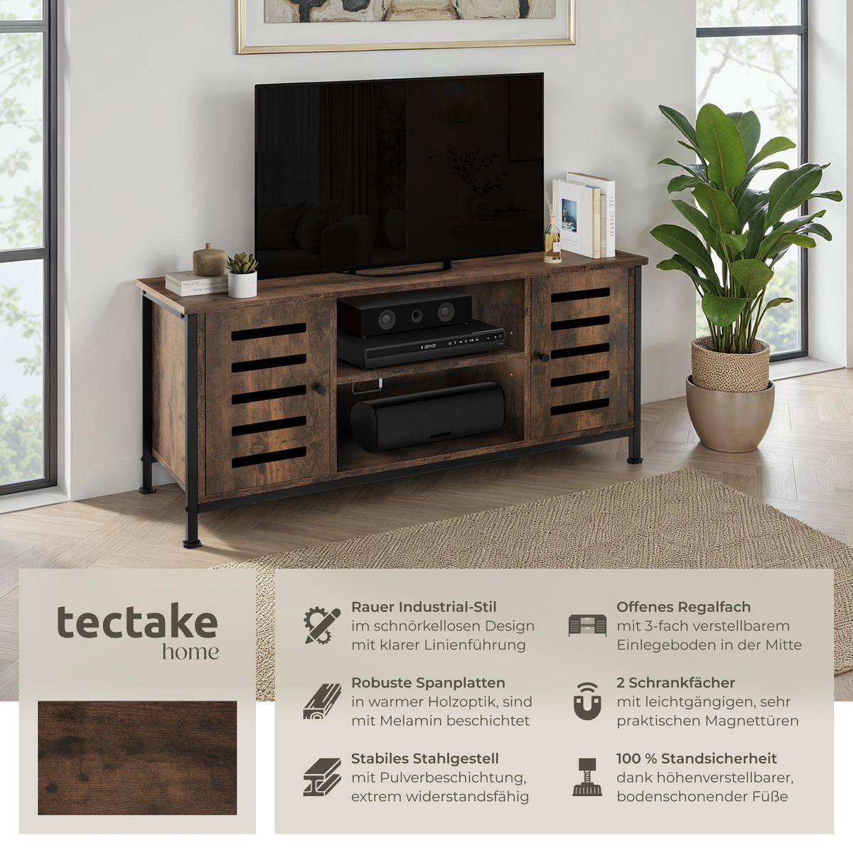 TV-BOARD Carlow,110 x 41,5 x 50,5 cm,Industrial Holz dunkel, rustikal - Rostfarben, Holzwerkstoff (41.5/50.5/110cm) - tectake