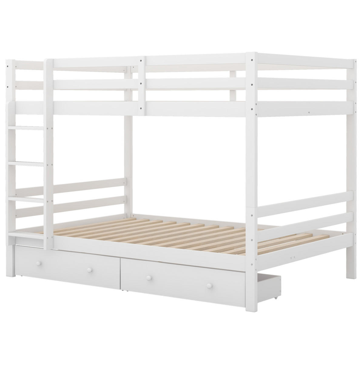 ETAGENBETT 140/200 cm mit Stauraum, abnehmbarer Schublade und hoher Absturzsicherung, Weiß - Weiß, Holzwerkstoff (140/200cm) - Redom