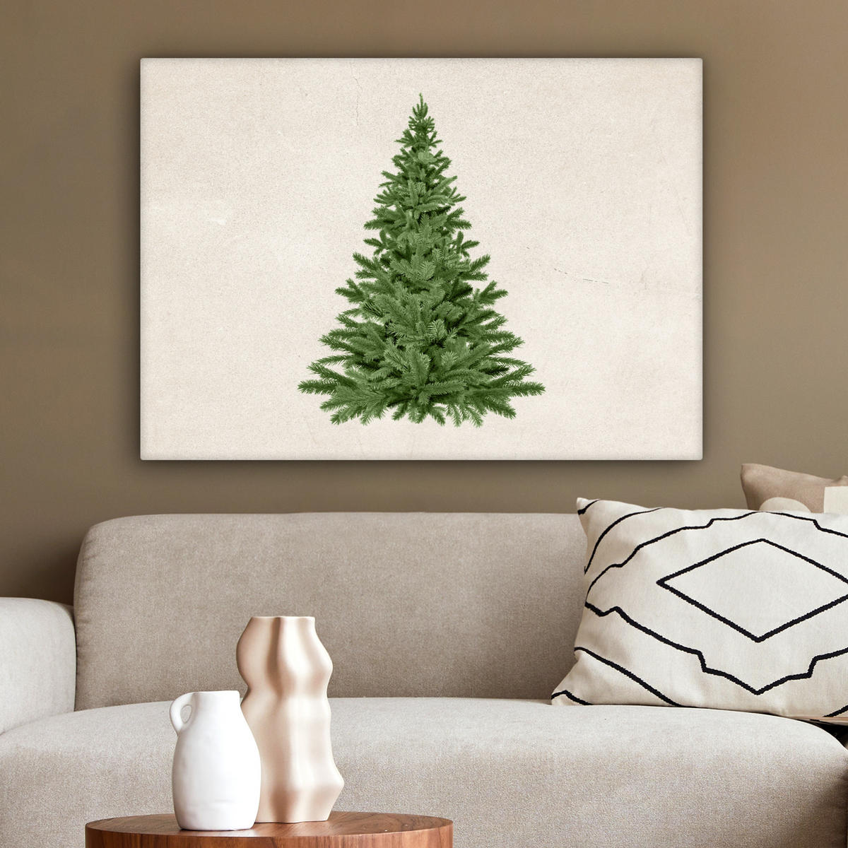 LEINWANDBILD Weihnachtsbaum - Grün - Weihnachten - Feiertage Wandbilder 80x60 cm - Olivgrün, Textil (80/60cm) - MuchoWow