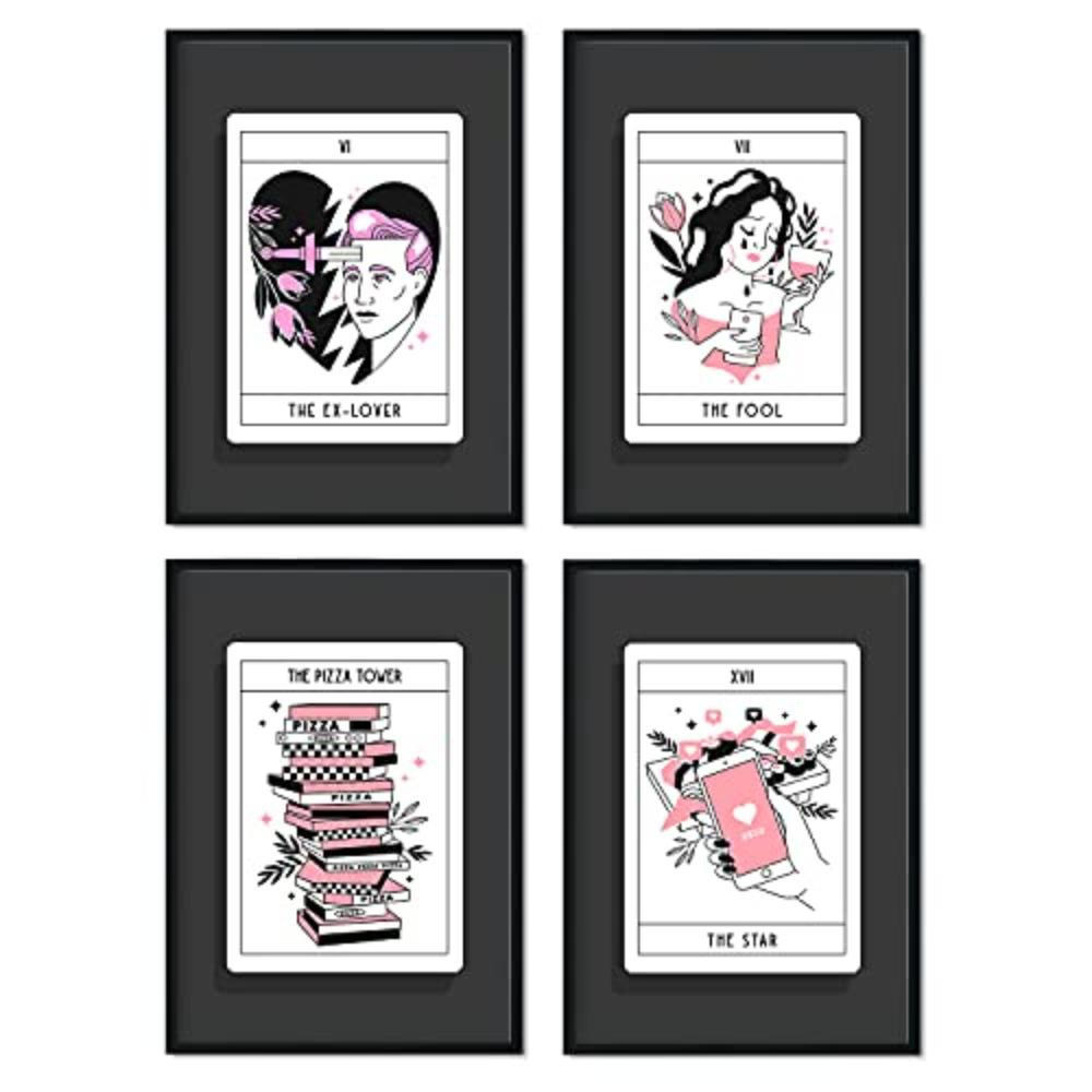 POSTER Set mit 4 Blättern in warmen Tönen originellen Tarotkarten A4 Schwarzer Rahmen - Schwarz, Papier (29.7/3cm) - Nacnic