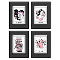 POSTER Set mit 4 Blättern in warmen Tönen originellen Tarotkarten A4 Schwarzer Rahmen - Schwarz, Papier (29.7/3cm) - Nacnic