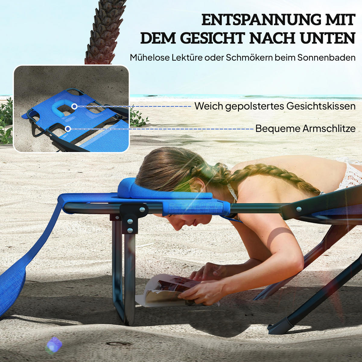 SONNENLIEGE Gartenliegen Relaxliege, klappbar, wetterbeständig, 194 cm x 72 cm x 31 cm, Schwarz + Dunkelblau - Blau, Metall (194/31/72cm)