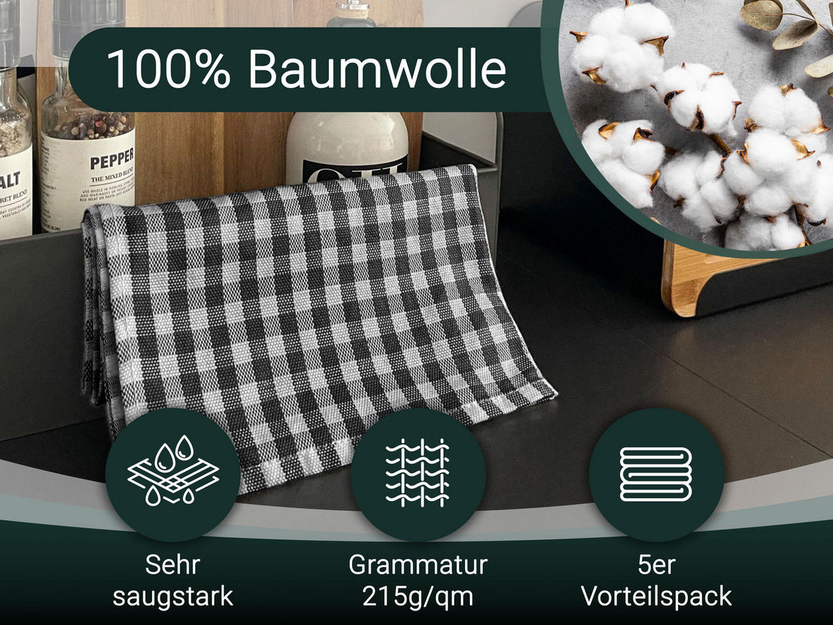 GESCHIRRTÜCHER, 5er-Set, 50x70 cm, 100% Baumwolle, Schwarz - Multicolor, Textil (50/70cm) - Zollner