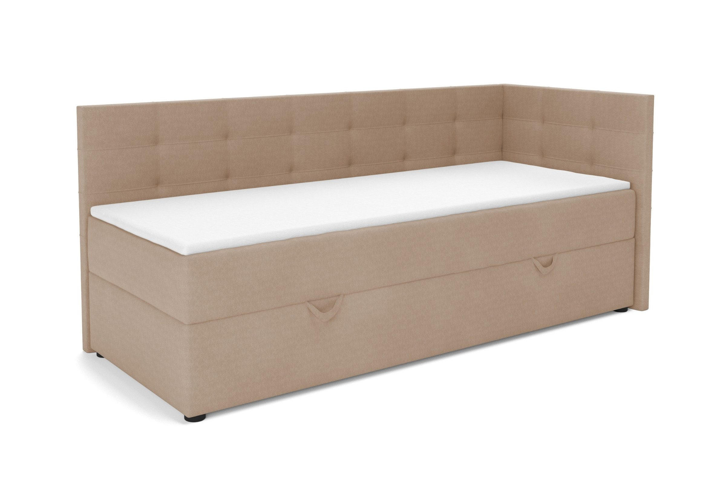 BOXBETT FAVIO 90/200 in Velours Beige H4 - Hellgrau, Holz/Holzwerkstoff (90/200cm) - Deine Möbel 24