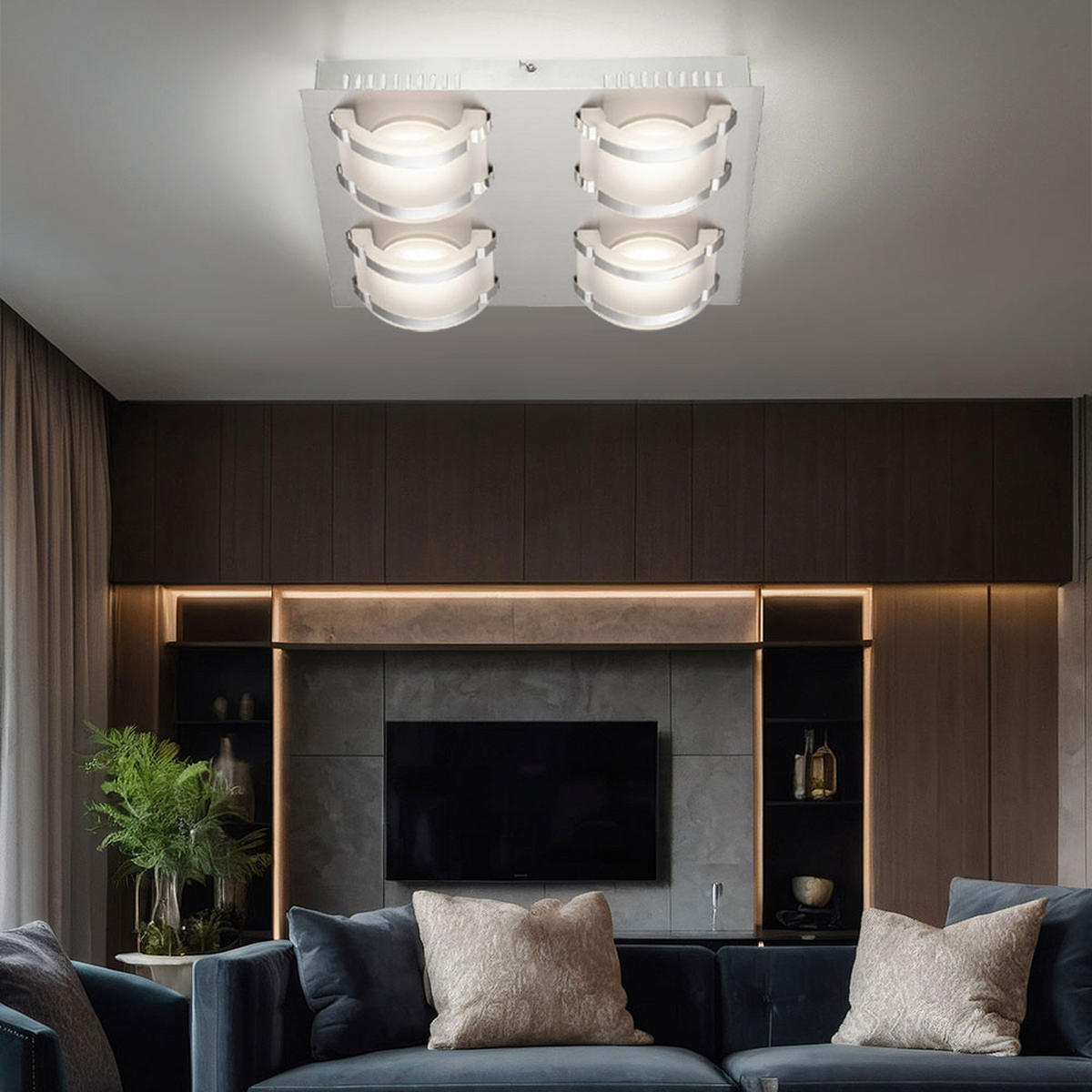 LED DECKENLEUCHTE Nelda Silber Nickel matt Chrom - Silberfarben, Glas (33.5/28.5/7.5cm) - Globo Lighting