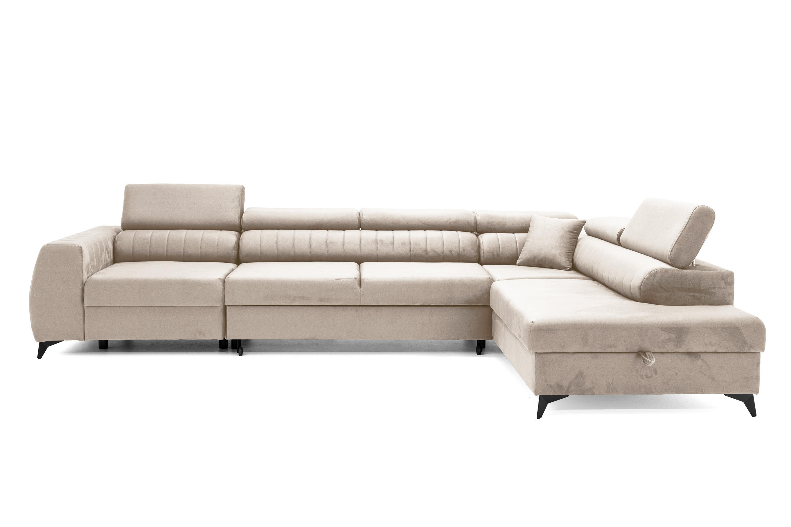 ECKSOFA PIERO MAXI Rechts mit Schlaffunktion 195x125 Velours Beige - Beige/Schwarz, Holz/Textil (203/350cm) - Muffo