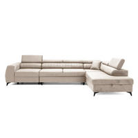 ECKSOFA PIERO MAXI Rechts mit Schlaffunktion 195x125 Velours Beige - Beige/Schwarz, Holz/Textil (203/350cm) - Muffo