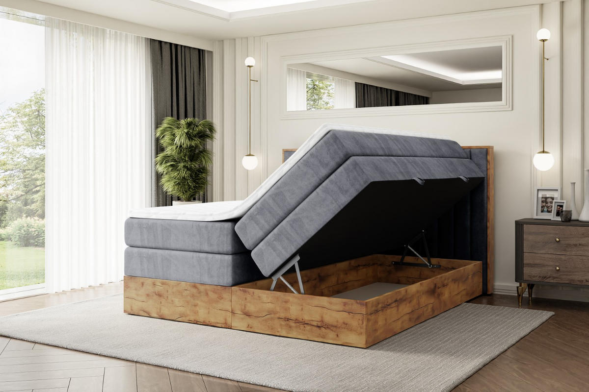 BOXSPRINGBETT mit Matratze H3|H4 und Lattenrost - LOLLI4 KING-160x200 - Dunkelgrau Casablanca - Dunkelgrau, Holzwerkstoff (160/200cm) - ALTDECOR