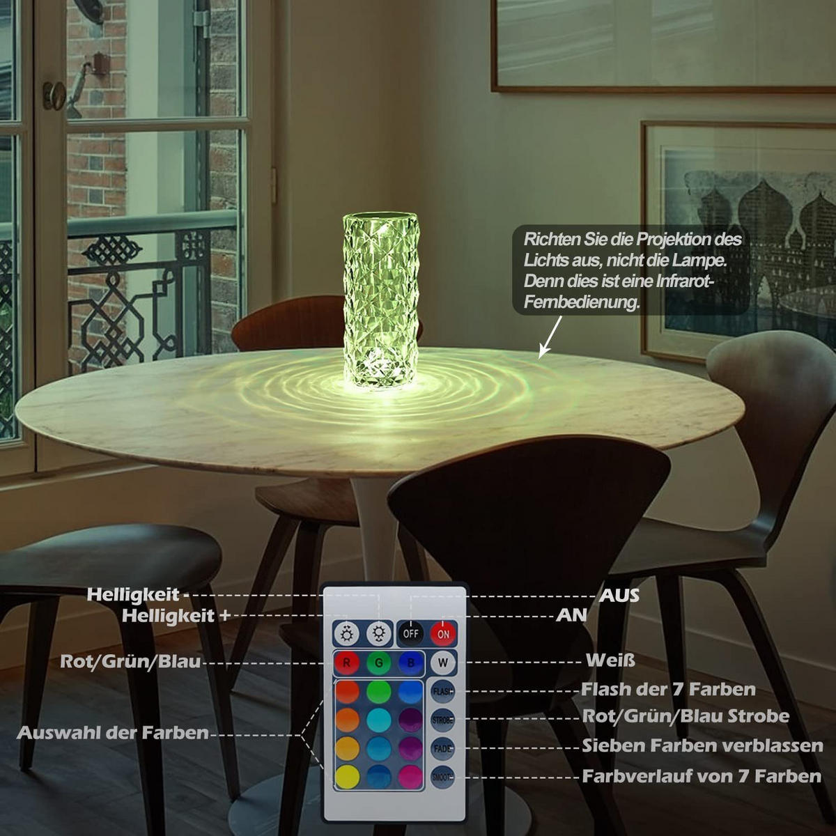 LED-TISCHLEUCHTE Juwel 9/9/21 cm - Transparent, Kunststoff (9/9/21cm) - Nettlife