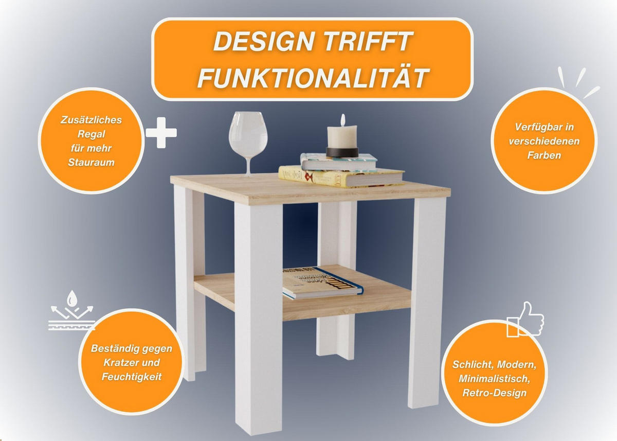 COUCHTISCH Lara53 53/47/53 - Weiß/Sonoma Eiche, Holzwerkstoff (53/53/47cm) - RAUMHIRSCH FURNITURE