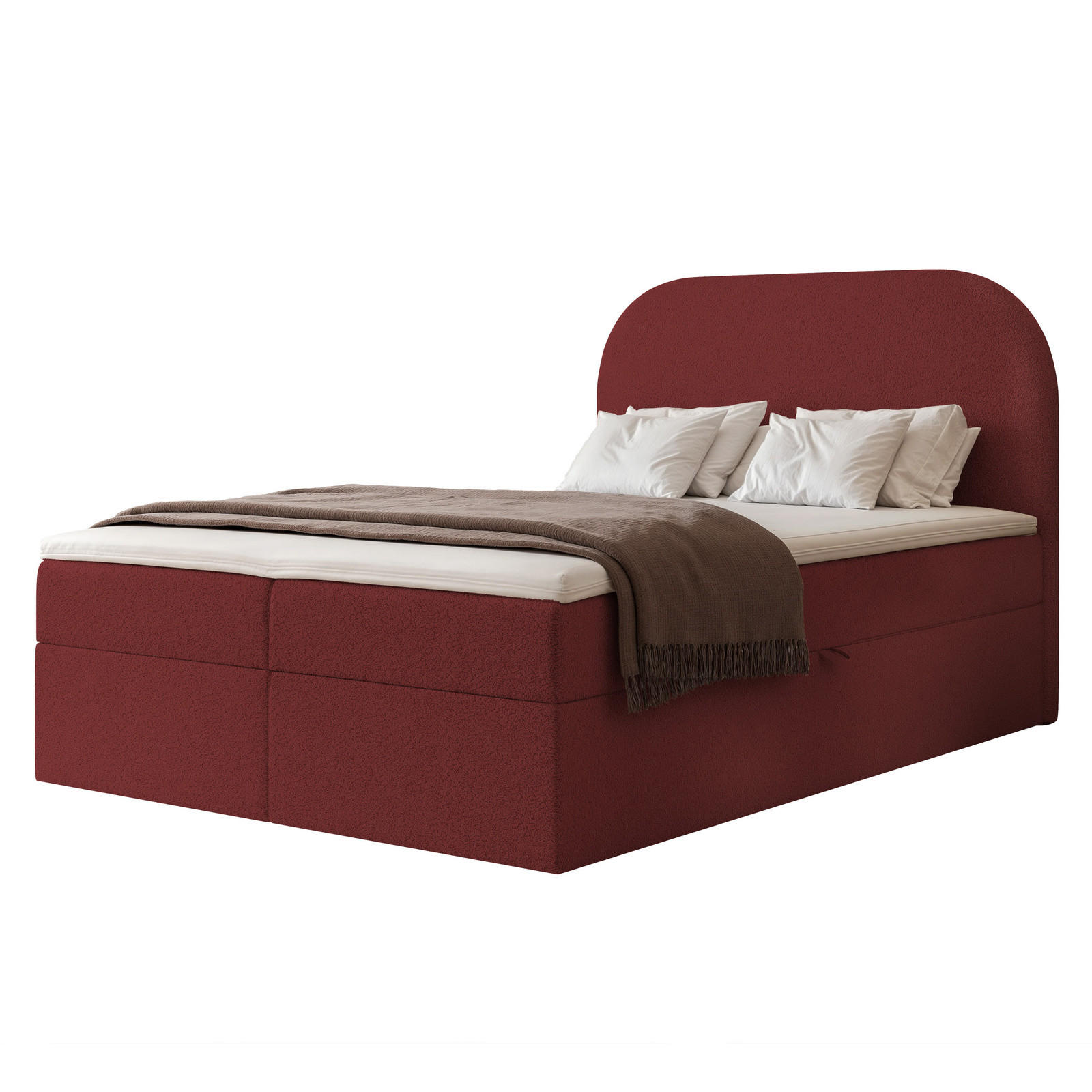 BOXBETT FUZZI 120x200 cm Bordeaux (Stoff Monte) - mit 2 Bettkästen, Bonellmatratze und weichem Kopfteil - Bordeaux, Holzwerkstoff/Textil (120/200cm) - Ravio