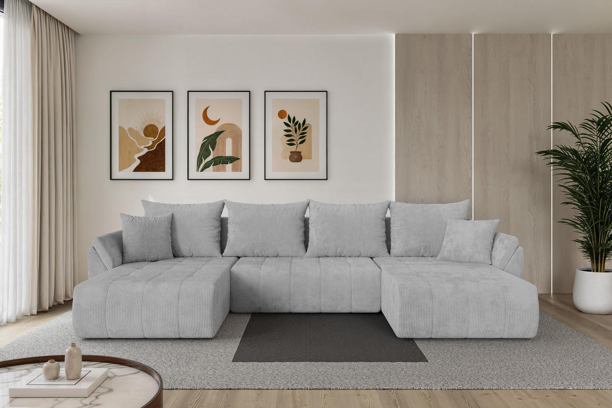 SEDACÍ SOUPRAVA DO U s funkcí spaní a úložným prostorem TOKO-U 378x194x86 šedá manšestr - šedá/černá, kompozitní dřevo/textil (378/86/194cm) - ALTDECOR