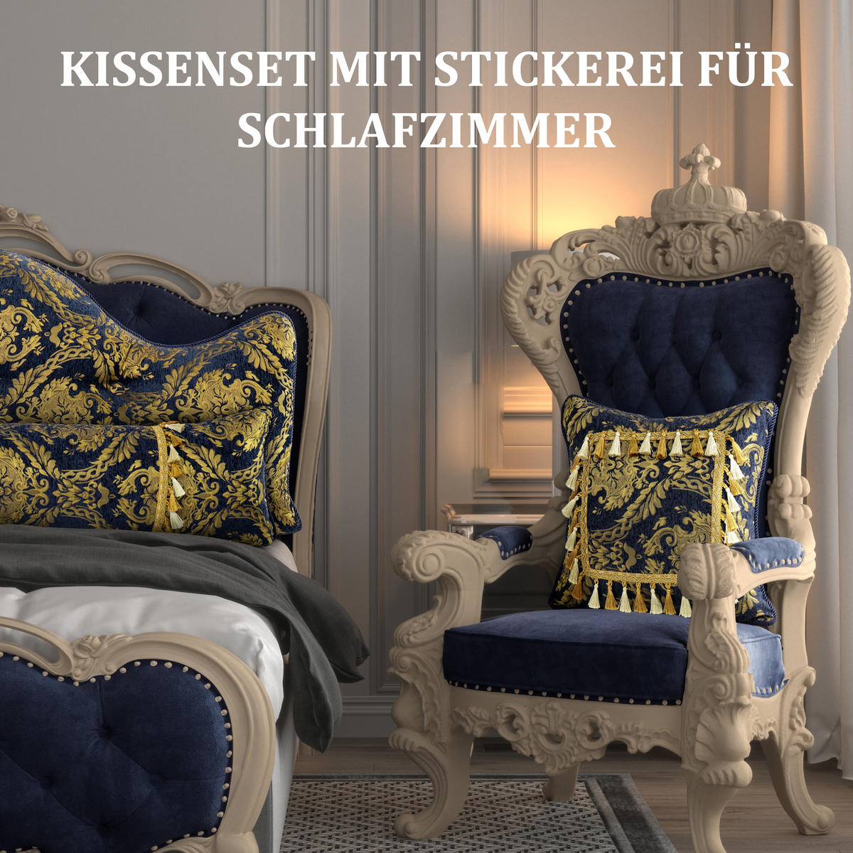 NACHTTISCHKISSEN Goldblume Blau 60*140cm 4er-set - Blau, Textil (15/140cm) - Vercart