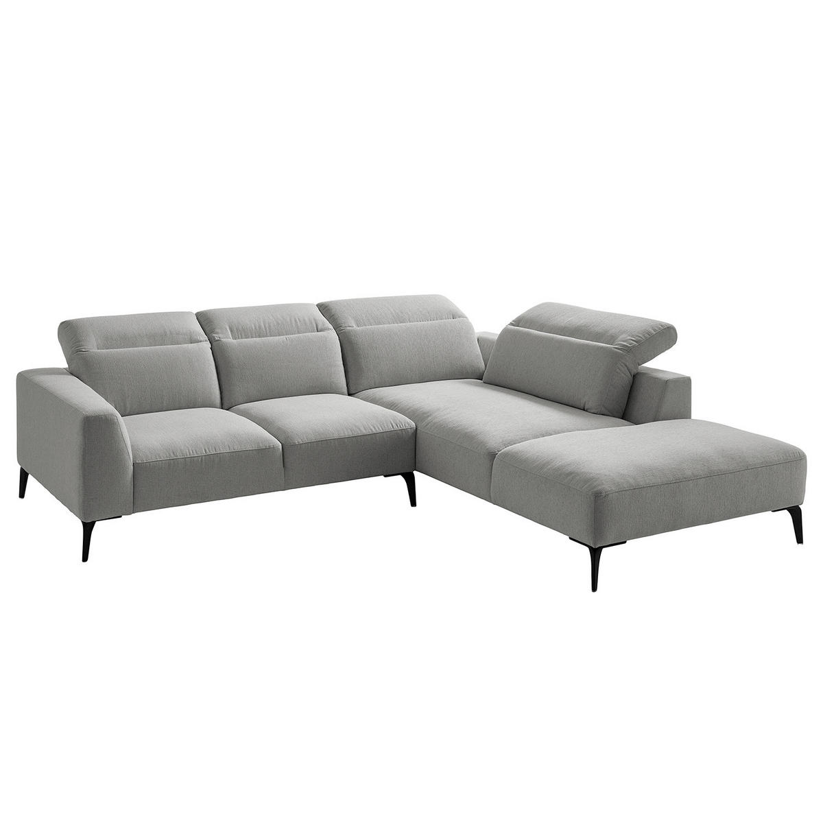 ECKSOFA mit Ottomane - Hellgrau/Schwarz, Textil/Metall (263/238cm) - home24