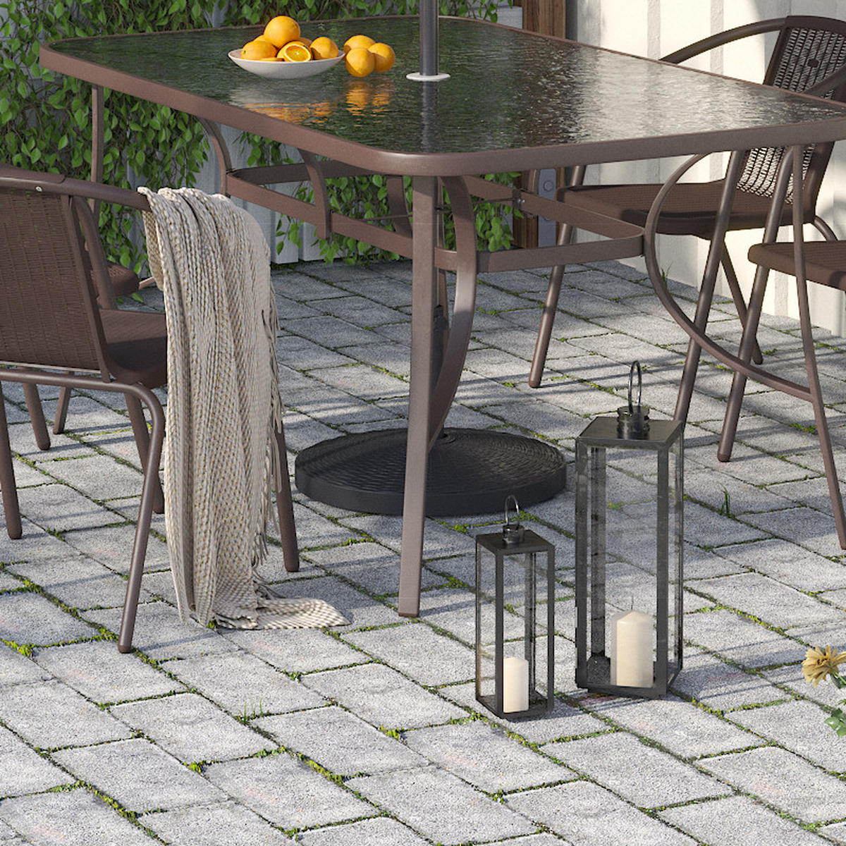 SONNENSCHIRMSTÄNDER Sonnenschirmfuß mit Rollen aus PE + Concrete in Rattanoptik Schwarz wetterfest und standfest ohne Befüllen Ø45 × 30 cm 25 kg - Schwarz, Metall (57/51cm) - Livingandhome