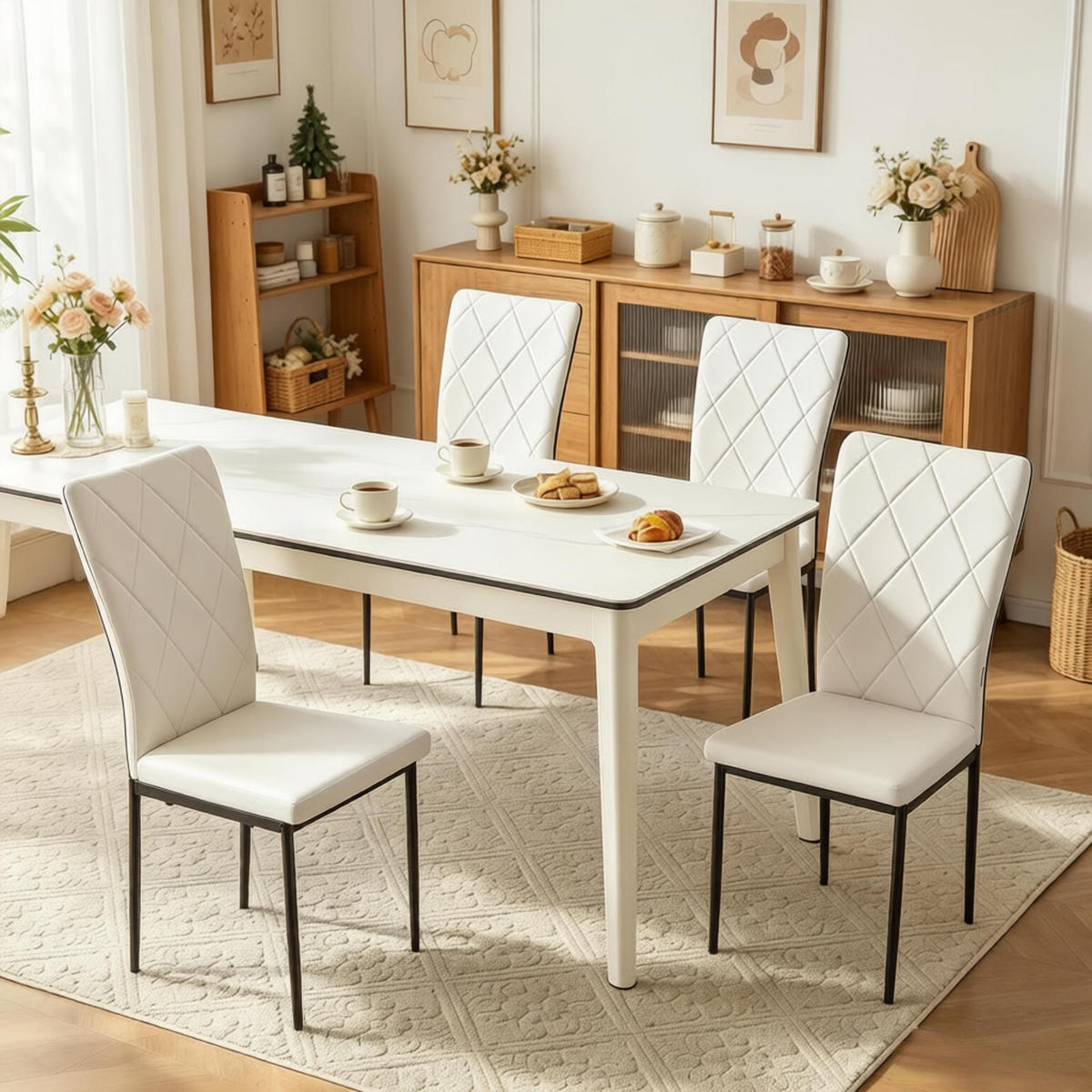 STUHL-SET DE-36120 4 Stück mit Kunstlederbezug Weiß - Weiß, Metall (42.5/94.5/40cm) - ComfortXL