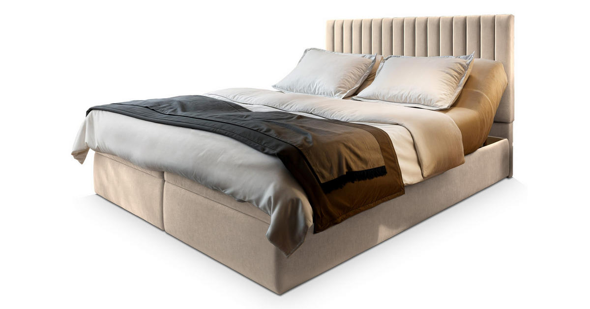 MASSENO BOXBETT MURLO 200x200 cm mit Matratze und Topper, H2+H3 - Beige ...